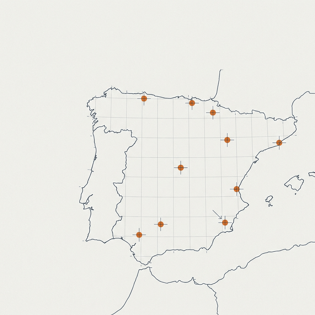 Mapa estilizado con puntos de datos verificados representando análisis de mercado